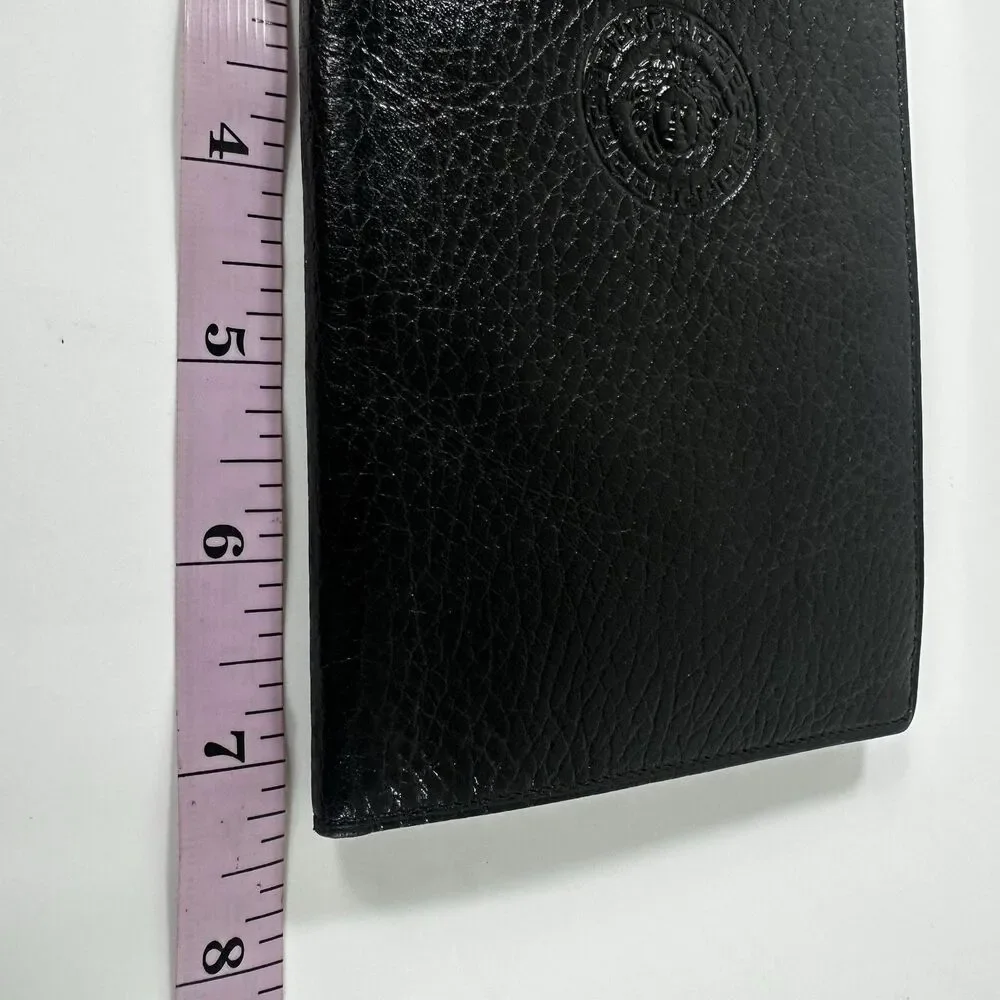 Gianni Versace Long Wallet Mens Vertical Black Leather Medusa Logo Bifold Italy